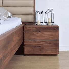 工厂批发床头柜白坯黑胡桃木家具纯实木收纳柜现代北欧白茬家具